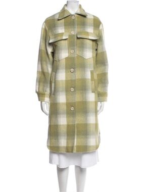 (NWT) Apparis Green Apple Gingham Plaid Long Wool-Blend Coat